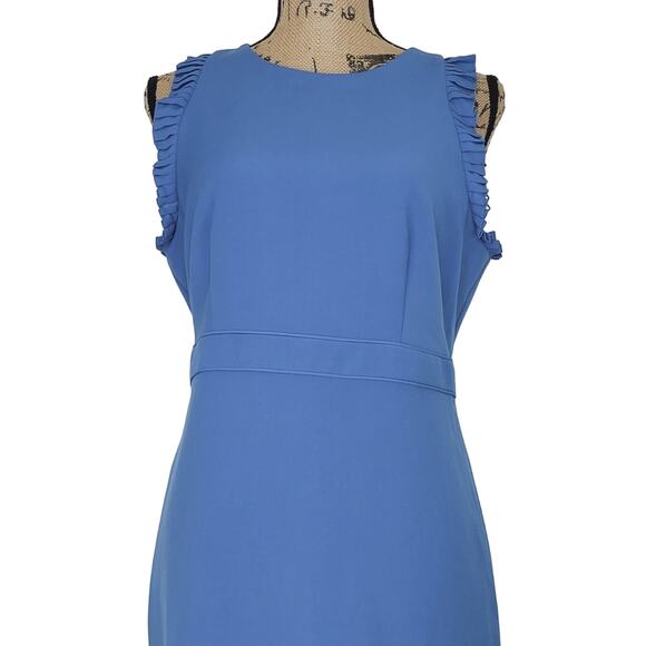 Ann Taylor Blue Ruffle Cap Sleeve Empire Dress NWT Size10P - Picture 4 of 14